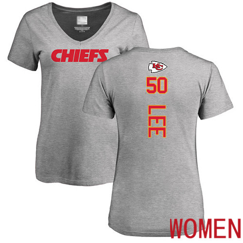 Women Kansas City Chiefs #50 Lee Darron Ash Backer V Neck NFL T Shirt->nfl t-shirts->Sports Accessory